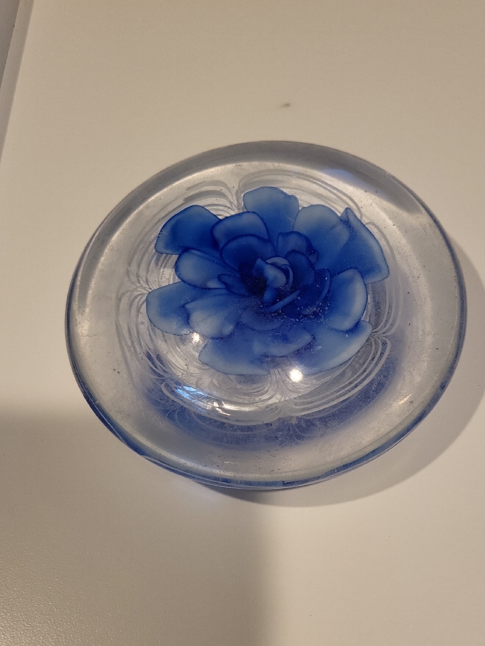 Source Unknown Blue Glass Flower Paperweight